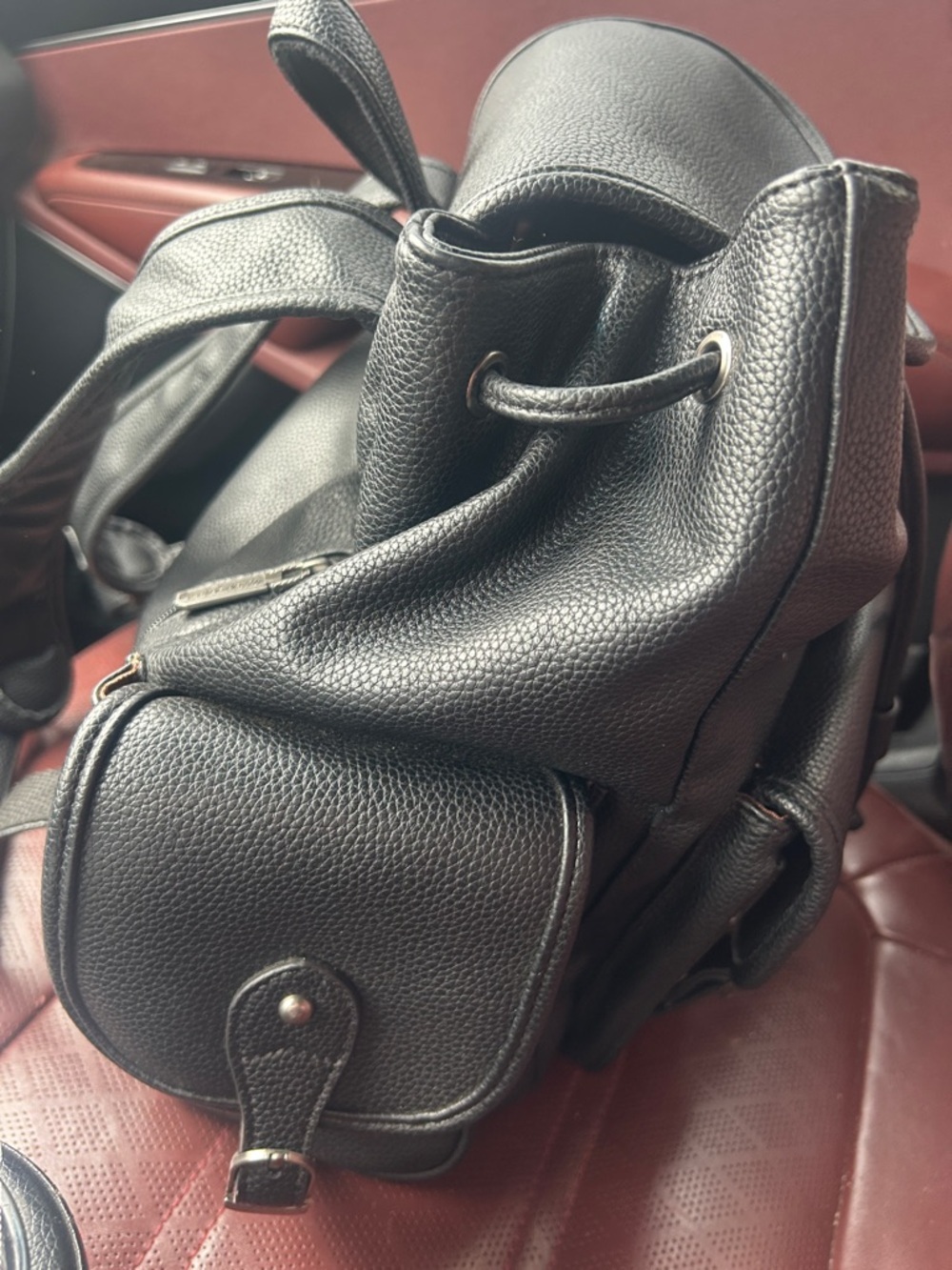 Wrangler Black faux Pebbled Leather Backpack with Front Pockets - Picture 5 of 7